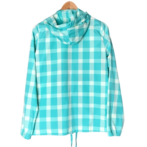Women's Small Patagonia Check Gingham Shell Jacket Coat Aqua Cream Windbreaker - Picture 8 of 11